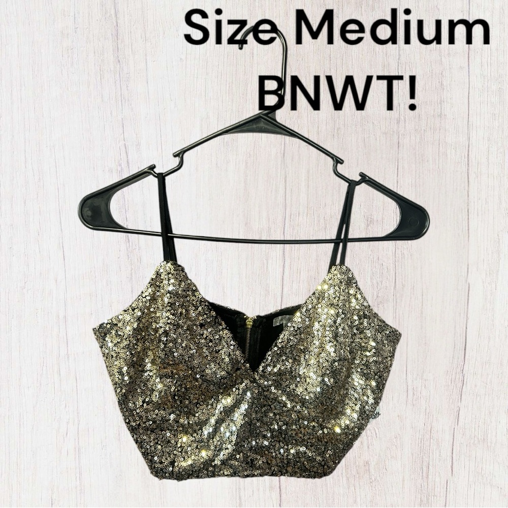 Charlotte Russe - Sequin Gold Crop Top - size medium BNWT